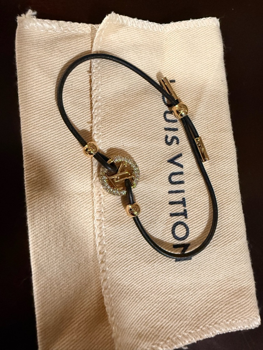 Louis Vuitton Black and Gold Glitter LV Charm Bracelet - Picture 5 of 5